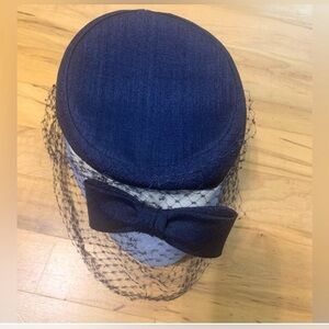 Elegant Navy Blue Hat with Bow and Veil Rex Jr of New York Vintage